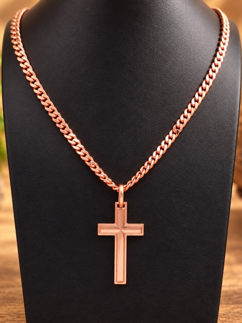 Pure Copper Cross Necklace 5mm Cuban Link Chain – 20" or 22" – Solid Copper Pend